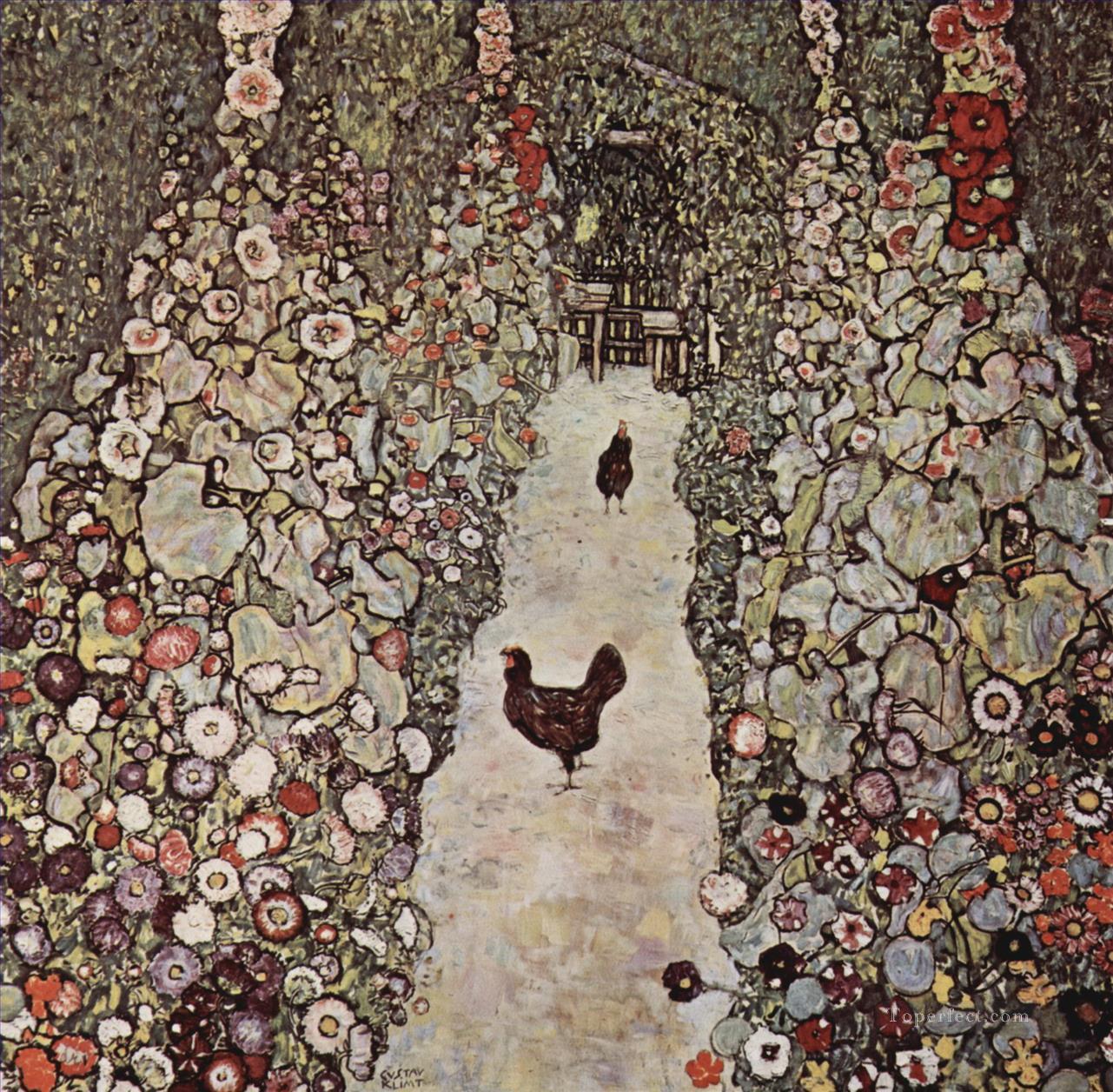 Jardín con Gallos Gustav Klimt Pintura al óleo